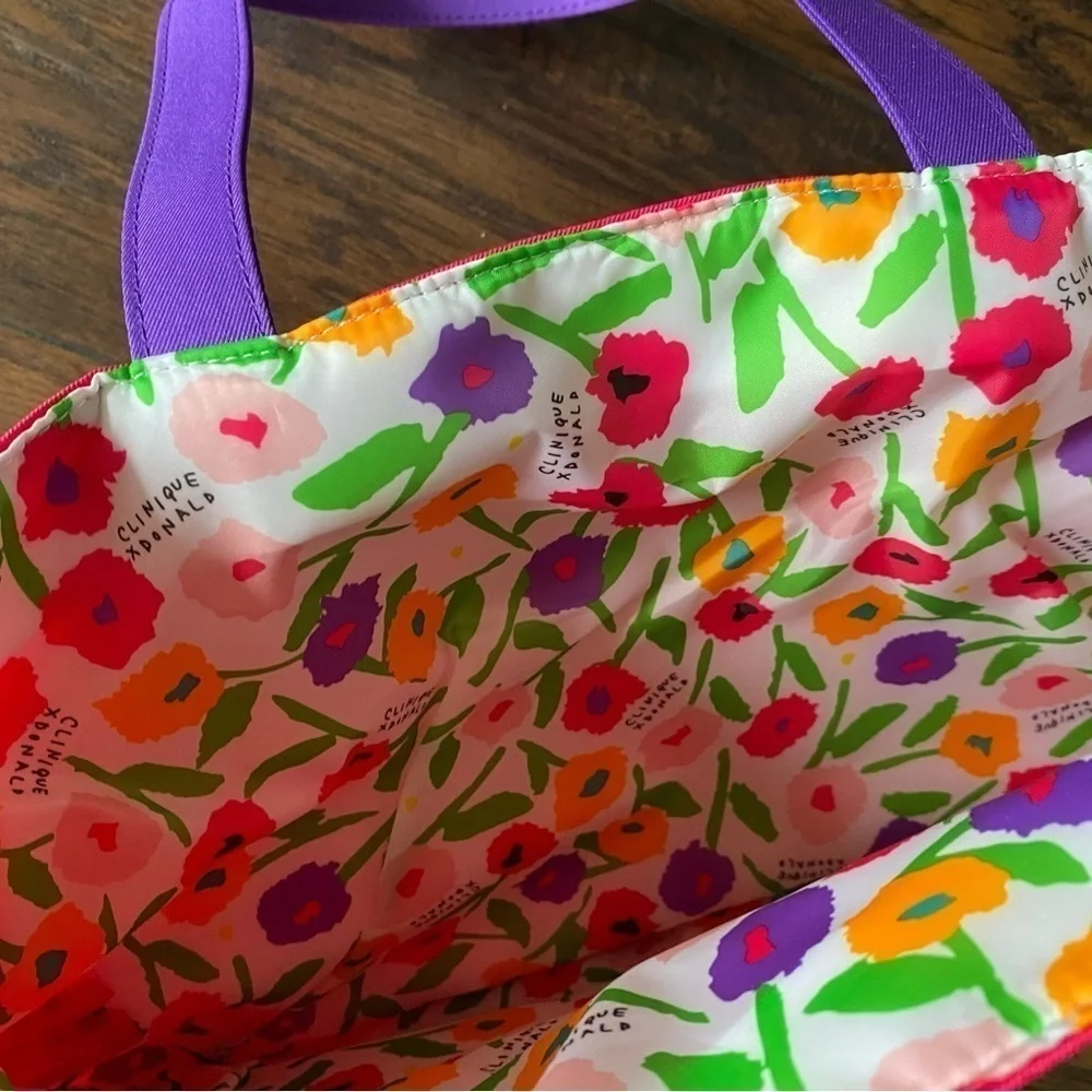 Clinique x Donald Robertson Limited Edition Tote and Makeup Bag Floral
